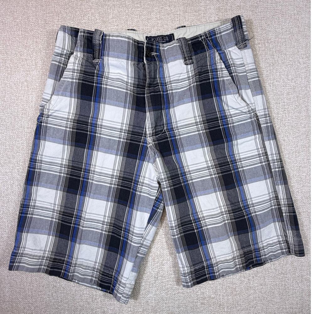 Plugg Co Men 32 Blue White Plaid Chino Casual Lightweight Preppy Summer Shorts
